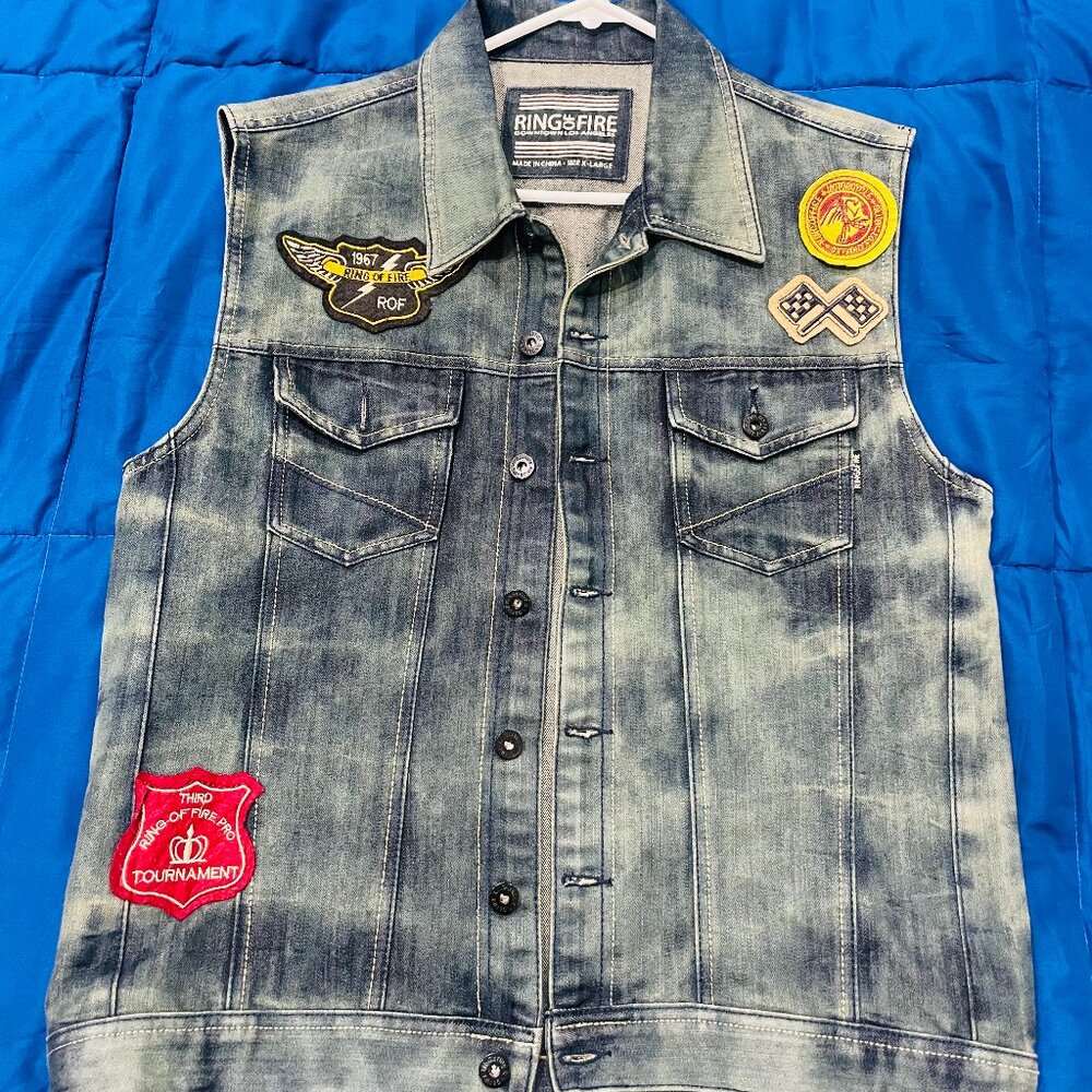 Ring of Fire Downtown Los Angeles Distressed Denim Vest - Size XL